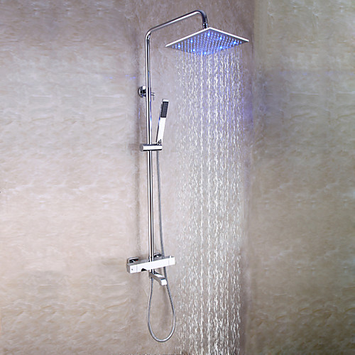 Bathroom Thermostatic Shower Faucet Set / 10 Inch Square LED Shower Head / Hand Shower Included / Chrome / Brass / Contemporary
Bathroom Thermostatic Shower Faucet Set / 10 Inch Square LED Shower Head / Hand Shower Included / Chrome / Brass / Contemporary