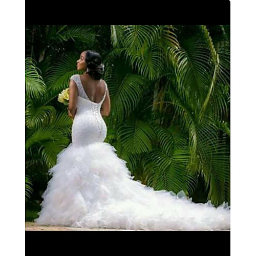 Mermaid / Trumpet Wedding Dresses V Neck Court Train Tulle Regular Straps Country Backless with Beading 2020
Mermaid / Trumpet Wedding Dresses V Neck Court Train Tulle Regular Straps Country Backless with Beading 2020