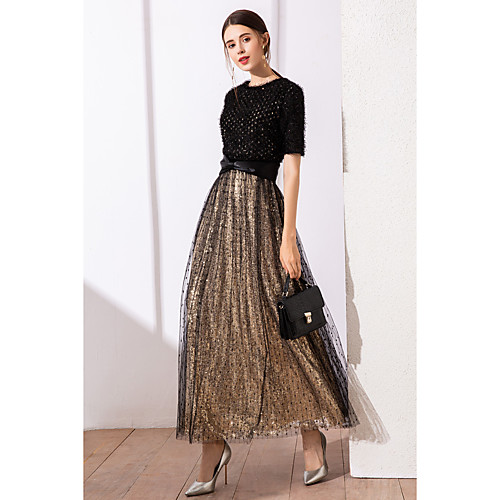 A-Line Wedding Guest Cocktail Party Dress Jewel Neck Short Sleeve Ankle Length Satin Tulle Sequined with Sequin Lace Insert 2021
A-Line Wedding Guest Cocktail Party Dress Jewel Neck Short Sleeve Ankle Length Satin Tulle Sequined with Sequin Lace Insert 2021