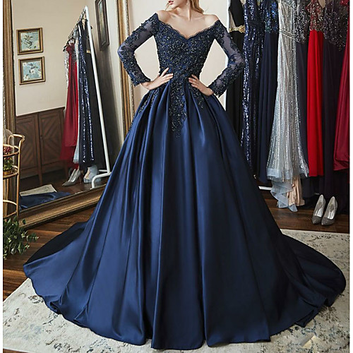 Ball Gown Sparkle Quinceanera Prom Dress Off Shoulder Long Sleeve Chapel Train Satin with Beading Appliques 2021
Ball Gown Sparkle Quinceanera Prom Dress Off Shoulder Long Sleeve Chapel Train Satin with Beading Appliques 2021
