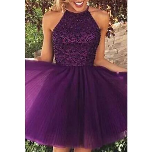 A-Line Elegant Cocktail Party Formal Evening Dress Halter Neck Sleeveless Short / Mini Tulle with Appliques 2021
A-Line Elegant Cocktail Party Formal Evening Dress Halter Neck Sleeveless Short / Mini Tulle with Appliques 2021