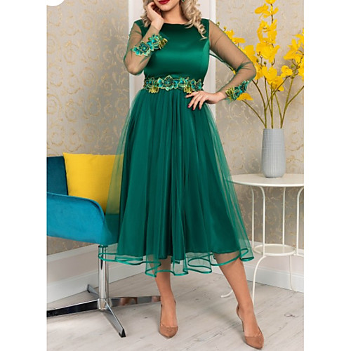 A-Line Floral Wedding Guest Cocktail Party Dress Jewel Neck Long Sleeve Tea Length Polyester with Appliques 2021
A-Line Floral Wedding Guest Cocktail Party Dress Jewel Neck Long Sleeve Tea Length Polyester with Appliques 2021