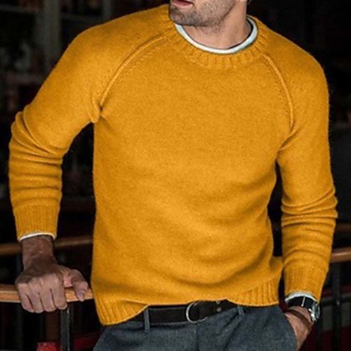 

Men's Solid Colored Long Sleeve Loose Pullover Sweater Jumper, Round Neck Light Brown / Black / Red US32 / UK32 / EU40 / US34 / UK34 / EU42 / US36 / UK36 / EU44