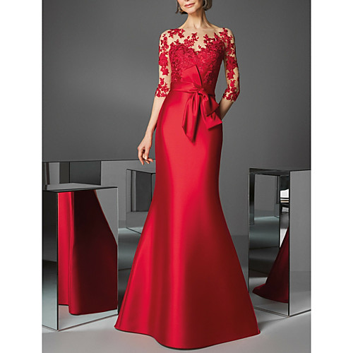 Mermaid / Trumpet Beautiful Back Red Wedding Guest Formal Evening Dress Illusion Neck 3/4 Length Sleeve Floor Length Satin with Appliques 2020
Mermaid / Trumpet Beautiful Back Red Wedding Guest Formal Evening Dress Illusion Neck 3/4 Length Sleeve Floor Length Satin with Appliques 2020