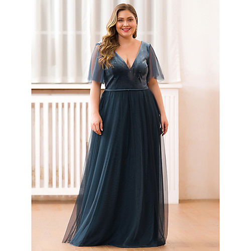 A-Line Elegant Prom Formal Evening Dress Plunging Neck Short Sleeve Floor Length Tulle Velvet with 2021
A-Line Elegant Prom Formal Evening Dress Plunging Neck Short Sleeve Floor Length Tulle Velvet with 2021