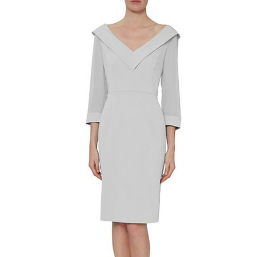 Sheath / Column Mother of the Bride Dress Plus Size Plunging Neck Knee Length Polyester 3/4 Length Sleeve with Split Front 2021
Sheath / Column Mother of the Bride Dress Plus Size Plunging Neck Knee Length Polyester 3/4 Length Sleeve with Split Front 2021