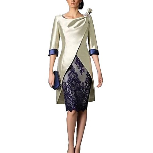 Sheath / Column Mother of the Bride Dress Plus Size Vintage Jewel Neck Knee Length Polyester 3/4 Length Sleeve with Lace 2021
Sheath / Column Mother of the Bride Dress Plus Size Vintage Jewel Neck Knee Length Polyester 3/4 Length Sleeve with Lace 2021