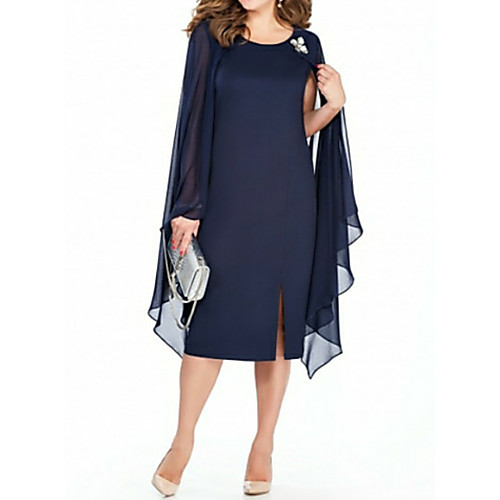 Sheath / Column Mother of the Bride Dress Plus Size Jewel Neck Tea Length Chiffon Long Sleeve with Crystal Brooch 2021
Sheath / Column Mother of the Bride Dress Plus Size Jewel Neck Tea Length Chiffon Long Sleeve with Crystal Brooch 2021