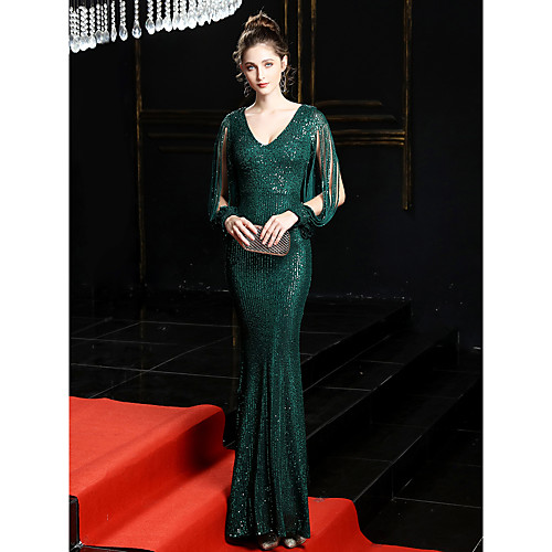 Mermaid / Trumpet Sexy Sparkle & Shine Formal Evening Dress V Neck Long Sleeve Sweep / Brush Train Sequined with Sequin 2021
Mermaid / Trumpet Sexy Sparkle & Shine Formal Evening Dress V Neck Long Sleeve Sweep / Brush Train Sequined with Sequin 2021
