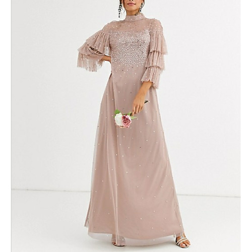 A-Line Elegant Formal Evening Dress High Neck 3/4 Length Sleeve Floor Length Chiffon with Pleats Sequin 2021
A-Line Elegant Formal Evening Dress High Neck 3/4 Length Sleeve Floor Length Chiffon with Pleats Sequin 2021