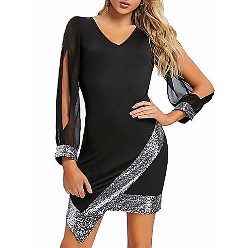 Women's Asymmetrical Sheath Dress - Long Sleeve Color Block Solid Color Sequins Cut Out Glitter V Neck Sexy Going out Wine Black Red S M L XL XXL
Women's Asymmetrical Sheath Dress - Long Sleeve Color Block Solid Color Sequins Cut Out Glitter V Neck Sexy Going out Wine Black Red S M L XL XXL