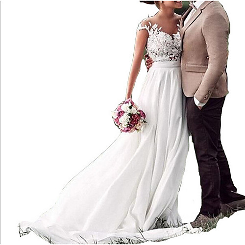 A-Line Wedding Dresses V Neck Sweep / Brush Train Chiffon Lace Cap Sleeve with Lace Insert 2020
A-Line Wedding Dresses V Neck Sweep / Brush Train Chiffon Lace Cap Sleeve with Lace Insert 2020