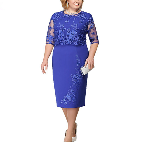 A-Line Mother of the Bride Dress Plus Size Jewel Neck Knee Length Cotton Blend Lace Half Sleeve with Lace Appliques 2020
A-Line Mother of the Bride Dress Plus Size Jewel Neck Knee Length Cotton Blend Lace Half Sleeve with Lace Appliques 2020