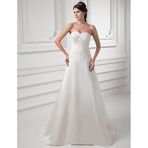 A-Line Wedding Dresses Sweetheart Neckline Court Train Satin Strapless with Beading Appliques 2021
A-Line Wedding Dresses Sweetheart Neckline Court Train Satin Strapless with Beading Appliques 2021