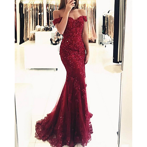 Mermaid / Trumpet Sexy Red Prom Formal Evening Dress Off Shoulder Short Sleeve Sweep / Brush Train Polyester with Beading Sequin Appliques 2020
Mermaid / Trumpet Sexy Red Prom Formal Evening Dress Off Shoulder Short Sleeve Sweep / Brush Train Polyester with Beading Sequin Appliques 2020