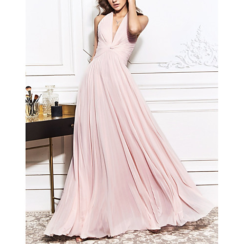 A-Line Open Back Prom Formal Evening Dress Halter Neck Sleeveless Sweep / Brush Train Chiffon with Ruched 2021
A-Line Open Back Prom Formal Evening Dress Halter Neck Sleeveless Sweep / Brush Train Chiffon with Ruched 2021