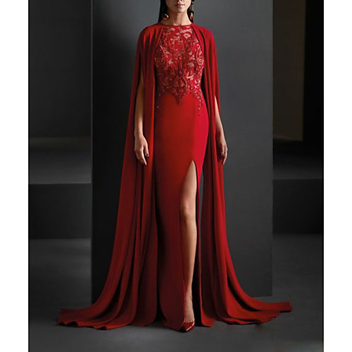 Sheath / Column Elegant Formal Evening Dress Jewel Neck Long Sleeve Sweep / Brush Train Chiffon Lace with Buttons Sequin Split Front 2021
Sheath / Column Elegant Formal Evening Dress Jewel Neck Long Sleeve Sweep / Brush Train Chiffon Lace with Buttons Sequin Split Front 2021