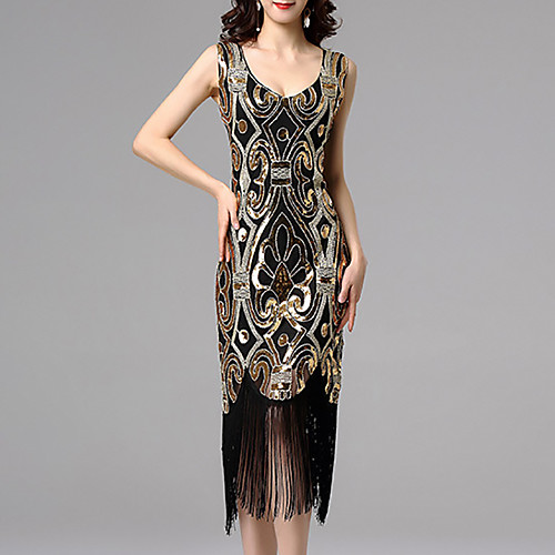 Women's A Line Dress - Sleeveless Geometric Color Block Sequins Tassel Fringe Elegant Vintage 1920s Date Vacation Black Red Blushing Pink Gold S M L XL XXL
Women's A Line Dress - Sleeveless Geometric Color Block Sequins Tassel Fringe Elegant Vintage 1920s Date Vacation Black Red Blushing Pink Gold S M L XL XXL