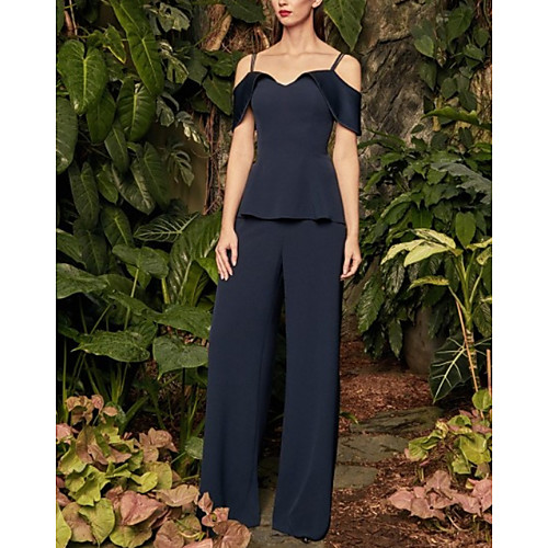 Pantsuit / Jumpsuit Mother of the Bride Dress Elegant & Luxurious Spaghetti Strap Floor Length Chiffon Short Sleeve with Ruffles 2021
Pantsuit / Jumpsuit Mother of the Bride Dress Elegant & Luxurious Spaghetti Strap Floor Length Chiffon Short Sleeve with Ruffles 2021