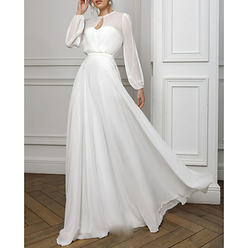 A-Line Empire White Holiday Formal Evening Dress Illusion Neck Long Sleeve Floor Length Chiffon with Pleats 2020
A-Line Empire White Holiday Formal Evening Dress Illusion Neck Long Sleeve Floor Length Chiffon with Pleats 2020