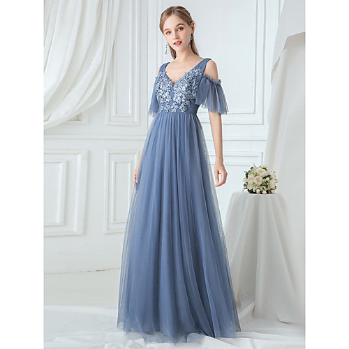 A-Line Elegant & Luxurious Prom Dress V Neck Short Sleeve Floor Length Lace Tulle with Embroidery 2021
A-Line Elegant & Luxurious Prom Dress V Neck Short Sleeve Floor Length Lace Tulle with Embroidery 2021