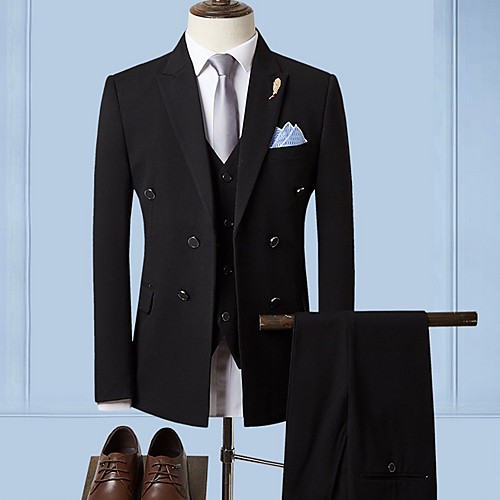 Black / Khaki / Light Grey Solid Colored Tailored Fit Polyester Suit - Peak Double Breasted Four-buttons / Suits
Black / Khaki / Light Grey Solid Colored Tailored Fit Polyester Suit - Peak Double Breasted Four-buttons / Suits