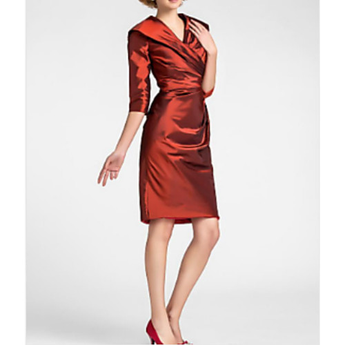 Sheath / Column Mother of the Bride Dress Plus Size V Neck Knee Length Stretch Satin 3/4 Length Sleeve with Ruching 2021
Sheath / Column Mother of the Bride Dress Plus Size V Neck Knee Length Stretch Satin 3/4 Length Sleeve with Ruching 2021