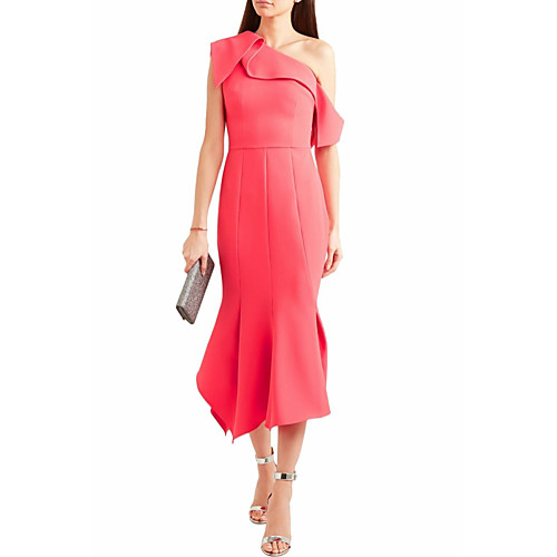 Sheath / Column Elegant Holiday Cocktail Party Dress One Shoulder Sleeveless Tea Length Jersey with Ruffles 2021
Sheath / Column Elegant Holiday Cocktail Party Dress One Shoulder Sleeveless Tea Length Jersey with Ruffles 2021