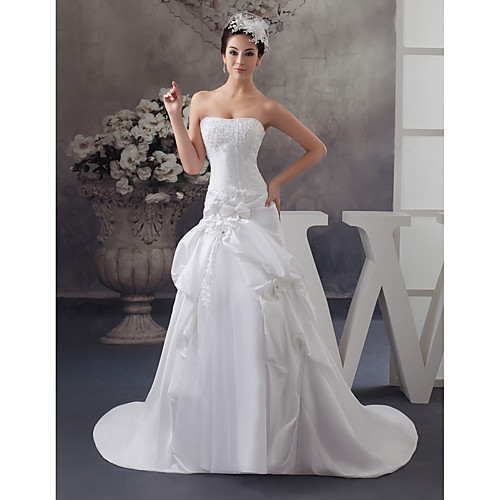 A-Line Wedding Dresses Strapless Court Train Satin Strapless with Beading Appliques 2021
A-Line Wedding Dresses Strapless Court Train Satin Strapless with Beading Appliques 2021