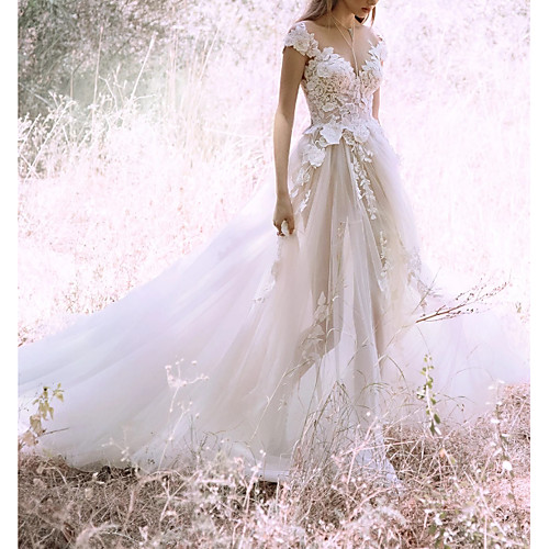 A-Line Wedding Dresses V Neck Court Train Lace Tulle Cap Sleeve with Beading Lace Insert 2021
A-Line Wedding Dresses V Neck Court Train Lace Tulle Cap Sleeve with Beading Lace Insert 2021