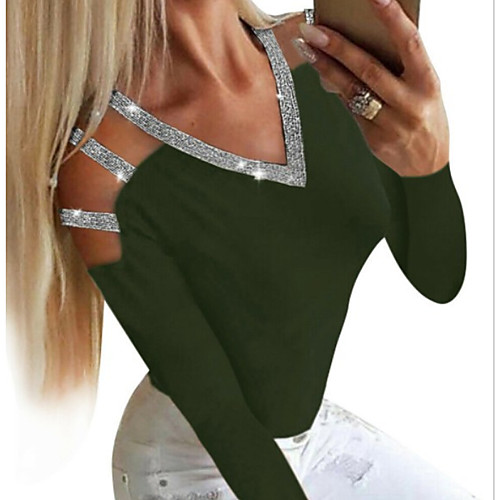 Women's T shirt Solid Colored Long Sleeve V Neck Tops Basic Top Black Red Army Green
Women's T shirt Solid Colored Long Sleeve V Neck Tops Basic Top Black Red Army Green