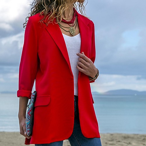 Women's Blazer, Solid Colored Notch Lapel Polyester Black / Red / Navy Blue
Women's Blazer, Solid Colored Notch Lapel Polyester Black / Red / Navy Blue