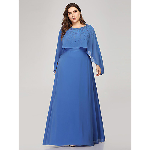 Sheath / Column Plus Size Formal Evening Dress Jewel Neck Long Sleeve Floor Length Chiffon Polyester with Crystals 2021
Sheath / Column Plus Size Formal Evening Dress Jewel Neck Long Sleeve Floor Length Chiffon Polyester with Crystals 2021