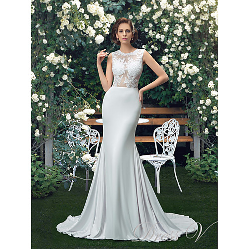 Mermaid / Trumpet Wedding Dresses Jewel Neck Court Train Polyester Regular Straps Sexy with Appliques 2021
Mermaid / Trumpet Wedding Dresses Jewel Neck Court Train Polyester Regular Straps Sexy with Appliques 2021