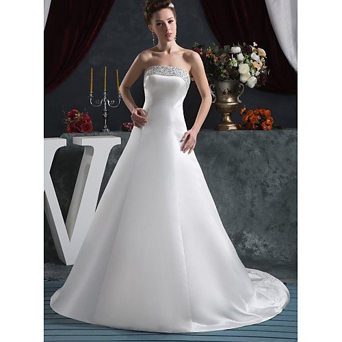 A-Line Wedding Dresses Strapless Court Train Satin Strapless with Beading Appliques 2021
A-Line Wedding Dresses Strapless Court Train Satin Strapless with Beading Appliques 2021