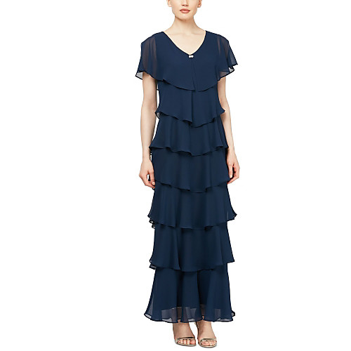 Sheath / Column Mother of the Bride Dress Plus Size V Neck Ankle Length Chiffon Short Sleeve with Tier 2021
Sheath / Column Mother of the Bride Dress Plus Size V Neck Ankle Length Chiffon Short Sleeve with Tier 2021