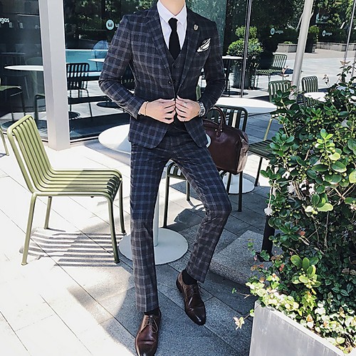 Blue / Light Grey / Gray Checkered Tailored Fit Polyester Suit - Notch Single Breasted Two-buttons / Suits
Blue / Light Grey / Gray Checkered Tailored Fit Polyester Suit - Notch Single Breasted Two-buttons / Suits