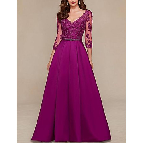 A-Line Open Back Formal Evening Dress Plunging Neck 3/4 Length Sleeve Floor Length Lace Satin with Sash / Ribbon Pleats 2021
A-Line Open Back Formal Evening Dress Plunging Neck 3/4 Length Sleeve Floor Length Lace Satin with Sash / Ribbon Pleats 2021