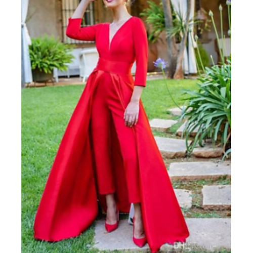 Jumpsuits Elegant Prom Formal Evening Valentine's Day Dress V Neck 3/4 Length Sleeve Floor Length Satin with Overskirt Split Front 2021
Jumpsuits Elegant Prom Formal Evening Valentine's Day Dress V Neck 3/4 Length Sleeve Floor Length Satin with Overskirt Split Front 2021