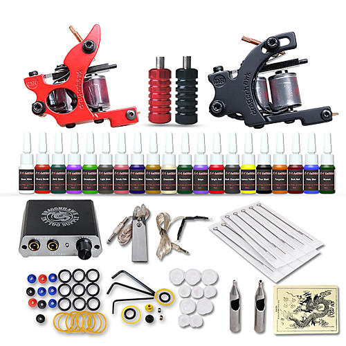 

Tattoo Machine Starter Kit - 2 pcs Tattoo Machines with 20 x 5 ml tattoo inks, Safety, Professional, Easy to Install Mini power supply Case Not Included 2 alloy machine liner & shader