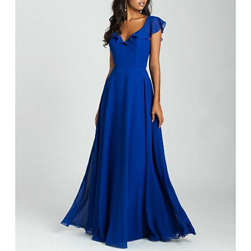 A-Line Plunging Neck Floor Length Chiffon Bridesmaid Dress with Ruffles / Pleats
A-Line Plunging Neck Floor Length Chiffon Bridesmaid Dress with Ruffles / Pleats
