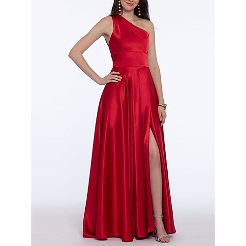 A-Line Open Back Prom Formal Evening Dress One Shoulder Sleeveless Sweep / Brush Train Satin with Pleats Split Front 2021
A-Line Open Back Prom Formal Evening Dress One Shoulder Sleeveless Sweep / Brush Train Satin with Pleats Split Front 2021