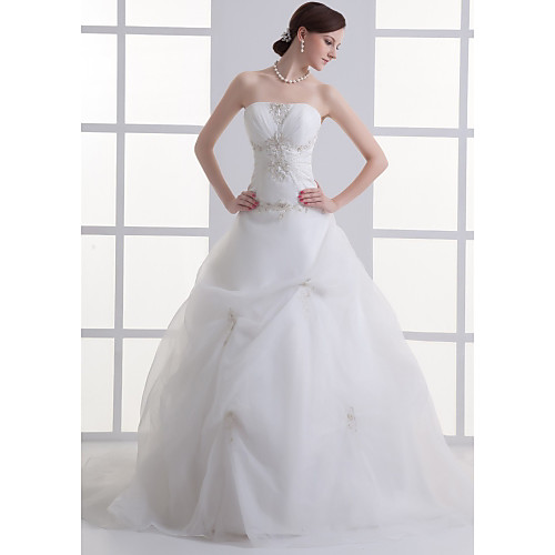 A-Line Wedding Dresses Strapless Court Train Organza Satin Strapless with Pick Up Skirt Ruched Beading 2021
A-Line Wedding Dresses Strapless Court Train Organza Satin Strapless with Pick Up Skirt Ruched Beading 2021
