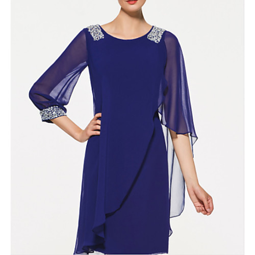 A-Line Mother of the Bride Dress Elegant Jewel Neck Knee Length Chiffon 3/4 Length Sleeve with Ruffles Tier 2021
A-Line Mother of the Bride Dress Elegant Jewel Neck Knee Length Chiffon 3/4 Length Sleeve with Ruffles Tier 2021