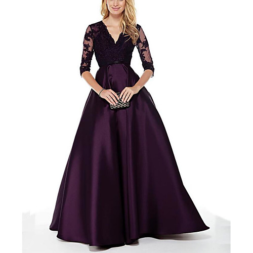 A-Line Mother of the Bride Dress Elegant Plunging Neck Floor Length Satin Half Sleeve with Lace Ruching 2021
A-Line Mother of the Bride Dress Elegant Plunging Neck Floor Length Satin Half Sleeve with Lace Ruching 2021