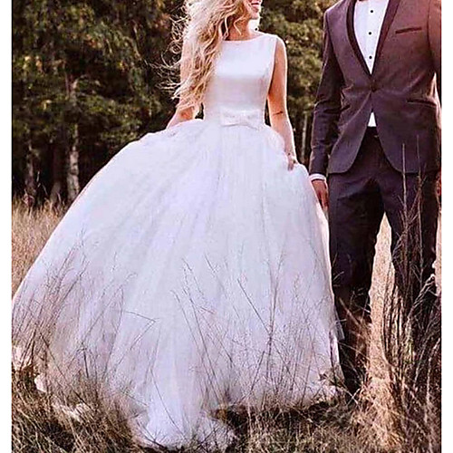 A-Line Wedding Dresses Bateau Neck Sweep / Brush Train Tulle Regular Straps Romantic Plus Size with Bow(s) 2021
A-Line Wedding Dresses Bateau Neck Sweep / Brush Train Tulle Regular Straps Romantic Plus Size with Bow(s) 2021