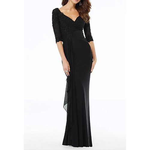 Sheath / Column Mother of the Bride Dress Elegant V Neck Floor Length Chiffon Half Sleeve with Embroidery Appliques 2021
Sheath / Column Mother of the Bride Dress Elegant V Neck Floor Length Chiffon Half Sleeve with Embroidery Appliques 2021