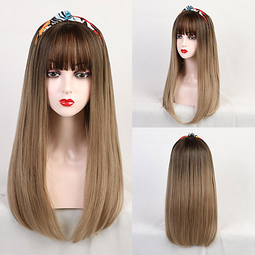 

Synthetic Wig Bangs Synthetic Extentions kinky Straight Natural Straight Avril Neat Bang With Bangs Wig Long Medium Brown / Strawberry Blonde Synthetic Hair 22 inch Women's Party Women Synthetic Brown