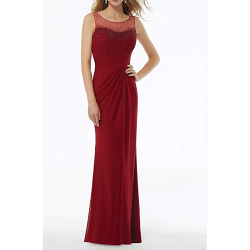 Sheath / Column Mother of the Bride Dress Elegant Jewel Neck Floor Length Tulle Polyester Sleeveless with Beading 2021
Sheath / Column Mother of the Bride Dress Elegant Jewel Neck Floor Length Tulle Polyester Sleeveless with Beading 2021