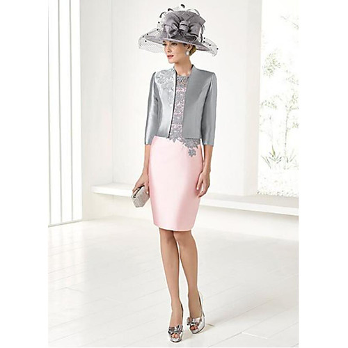 Two Piece Sheath / Column Mother of the Bride Dress Wrap Included Jewel Neck Knee Length Lace Satin 3/4 Length Sleeve with Lace 2021
Two Piece Sheath / Column Mother of the Bride Dress Wrap Included Jewel Neck Knee Length Lace Satin 3/4 Length Sleeve with Lace 2021